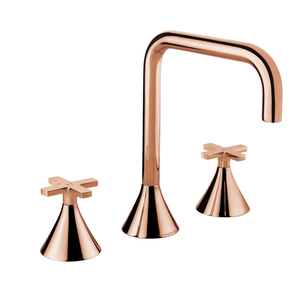 [A8SNPBDM-BIS-303X-RCP] Bagnodesign Bristol three hole D/M basin mixer cross handle - excluding pop-up waste - PVD Santiago
