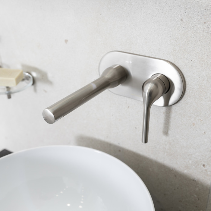 Bagnodesign Koy single lever W/M basin mixer 210mm - complete with concealed body - brushed nickel