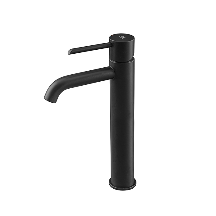 Noken Round Single Lever Basin Mixer High Spout - excluding pop-up waste - Black