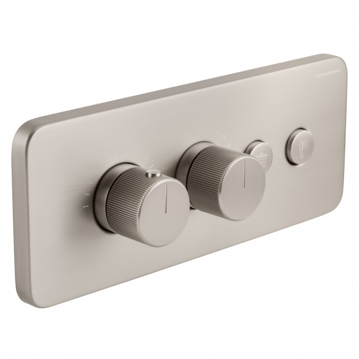 Bagnodesign Stereo FM thermostatic bath/shower mixer 2 outlets - complete with concealed part - brushed nickel