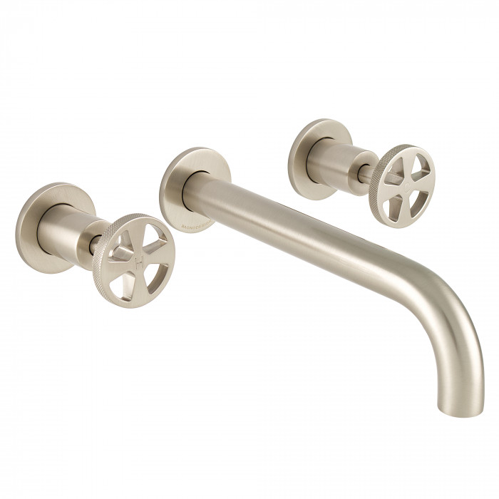 Bagnodesign Revolution three hole W/M basin mixer 220mm - complete with concealed body - brushed nickel